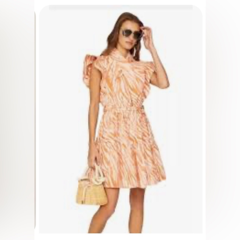 Derek Lam Orange White Flutter Sleeve Mini Dress